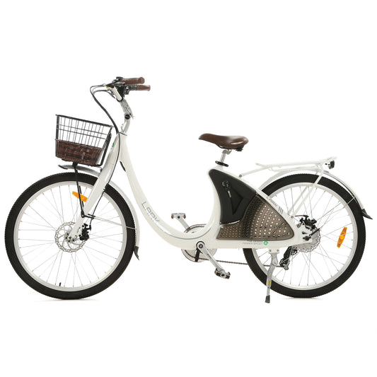 Ecotric ebikes Ecotric 26" White Lark Electric City Bike for women with basket and rear rack