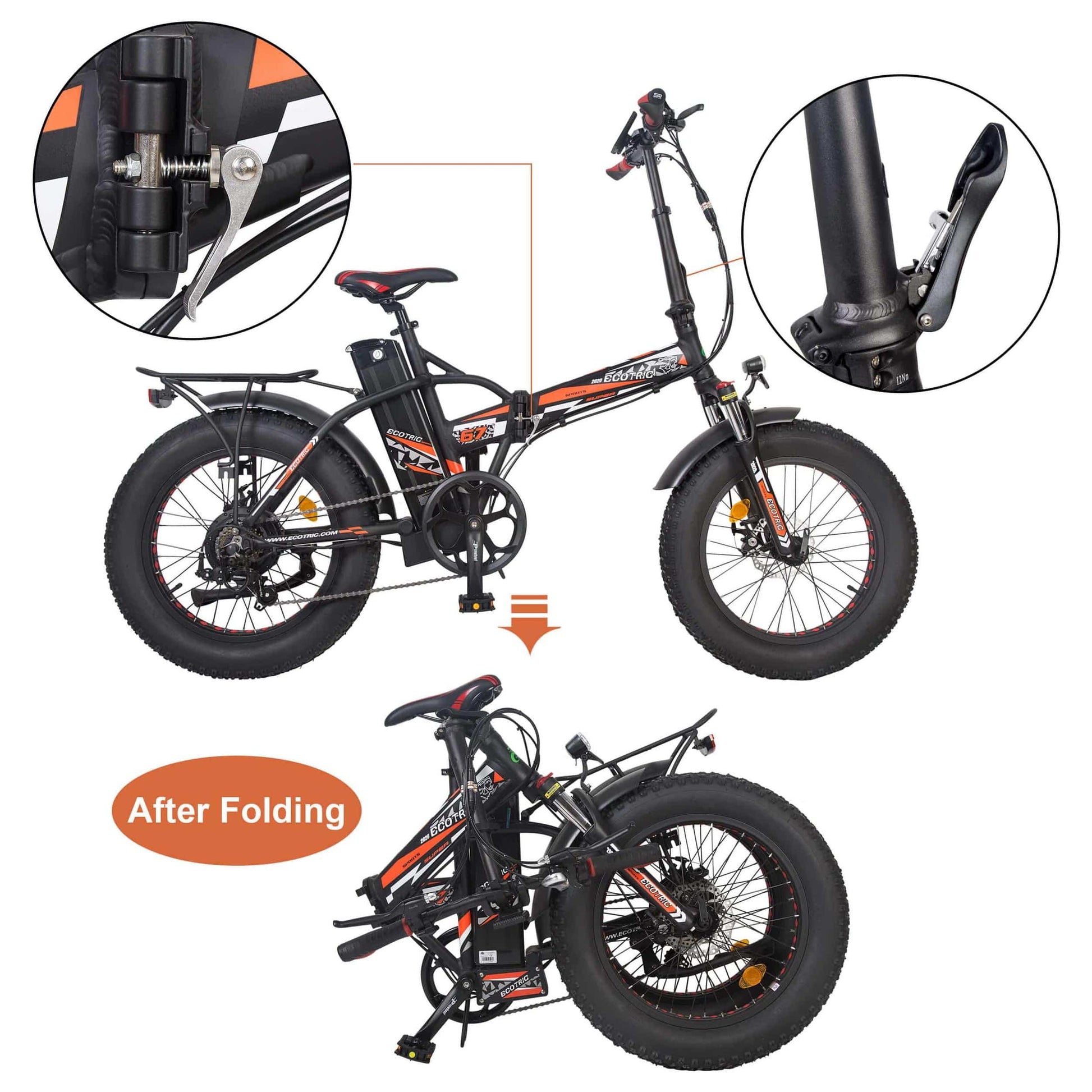 Ecotric Ebikes Ecotric 48V Fat Tire Portable and Folding Electric Bike with color LCD display